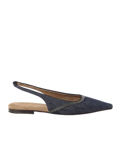 Brunello Cucinelli Denim Slingback Ballerinas In Blue