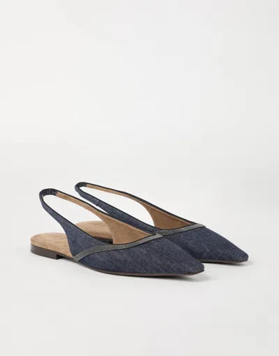Brunello Cucinelli Denim Slingback Ballerinas In Blue