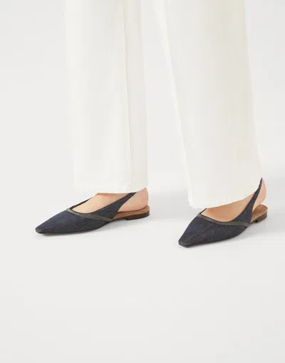 Brunello Cucinelli Denim Slingback Ballerinas In Blue