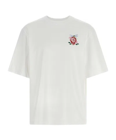 Casablanca Oversized T-shirt With Dragonfly Floral Print In White