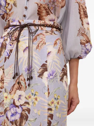 Zimmermann Coco Fit And Flare Midi Skirt In Powder Blue Multi Floral In Purple