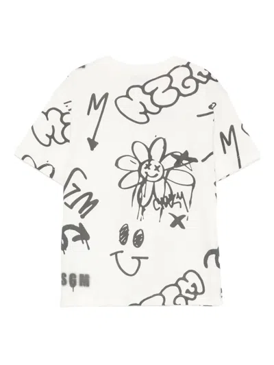 Msgm T-shirt Mit Graffiti-print In White