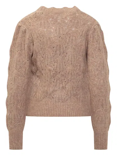 Isabel Marant Étoile Puff-sleeve Open-knit Sweater In Brown