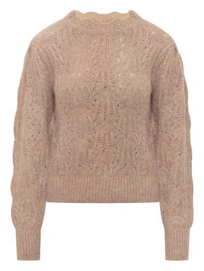 Isabel Marant Étoile Puff-sleeve Open-knit Sweater In Brown