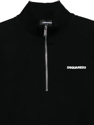 Dsquared2 Men Black High Neck Sweatshirt With Lettering Logo On The Front In Cotton Man In Black