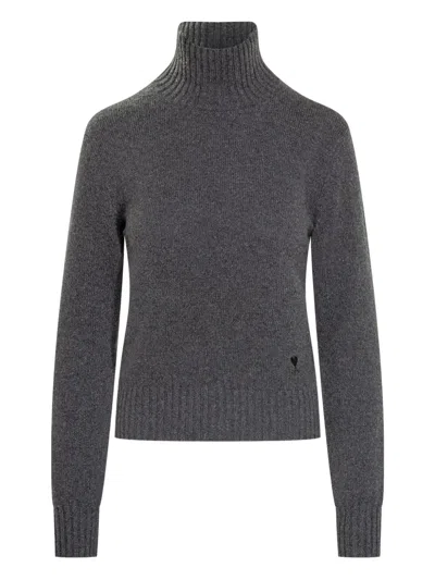 Ami Alexandre Mattiussi Fine Knit Cashmere Sweater With Classic Crew Neckline In Gray