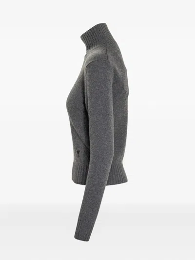 Ami Alexandre Mattiussi Fine Knit Cashmere Sweater With Classic Crew Neckline In Gray