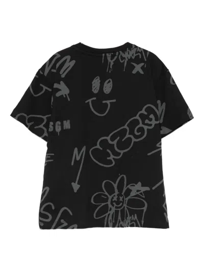 Msgm T-shirt Mit Graffiti-print In Black