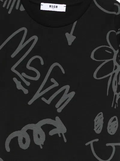 Msgm T-shirt Mit Graffiti-print In Black