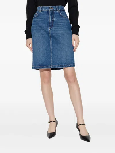 Dolce & Gabbana Logo-plaque Denim Mini Skirt In Blue