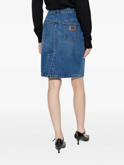 Dolce & Gabbana Logo-plaque Denim Mini Skirt In Blue