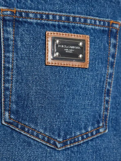Dolce & Gabbana Logo-plaque Denim Mini Skirt In Blue