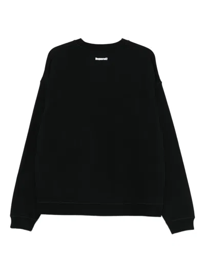 Dsquared2 Cotton Sweatshirt Featuring Printed Detail In Black
