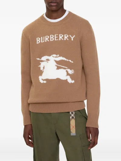 Burberry Wool And Cashmere Pullover With Ekd In Brown