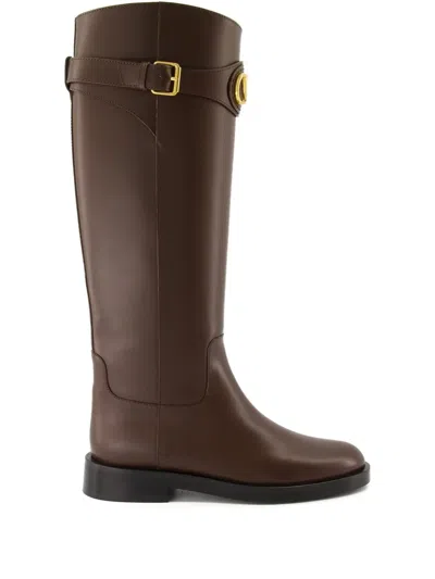 Valentino Garavani Leather Signature Vlogo Riding Boots 30 In Brown