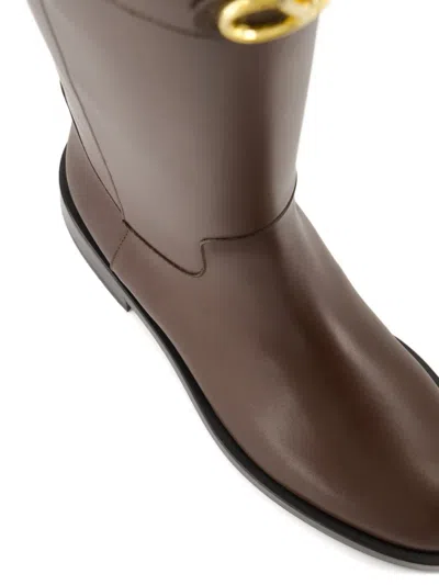 Valentino Garavani Leather Signature Vlogo Riding Boots 30 In Brown