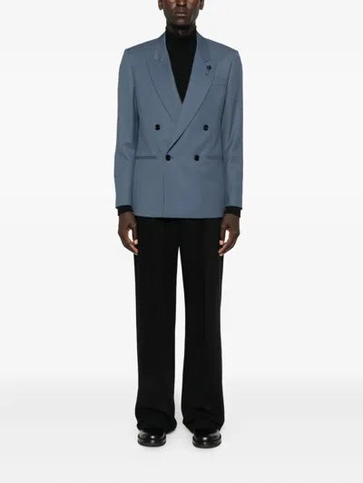 Lardini Double-breasted Wool Jacket In Blue