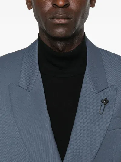 Lardini Double-breasted Wool Jacket In Blue