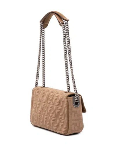 Pre-owned Fendi 2000-2025 Zucca Canvas Chain Midi Baguette Satchel In Brown