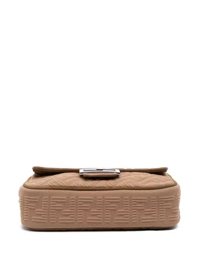 Pre-owned Fendi 2000-2025 Zucca Canvas Chain Midi Baguette Satchel In Brown