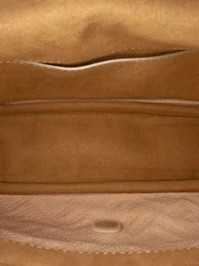 Pre-owned Fendi 2000-2025 Zucca Canvas Chain Midi Baguette Satchel In Brown