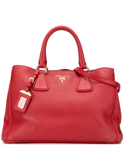Pre-owned Prada 2013-2025 Vitello Daino Open Convertible Tote Satchel In Red