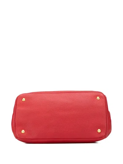 Pre-owned Prada 2013-2025 Vitello Daino Open Convertible Tote Satchel In Red