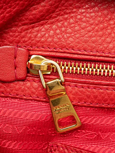 Pre-owned Prada 2013-2025 Vitello Daino Open Convertible Tote Satchel In Red