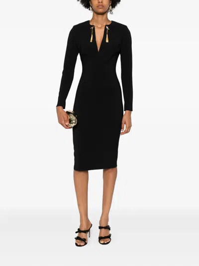 Elisabetta Franchi Light Crepe Dress With Black Jewel Chain In Black
