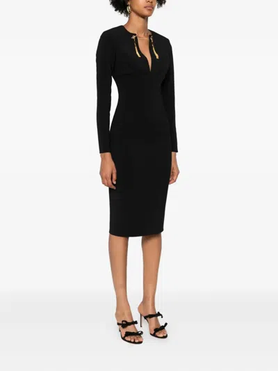 Elisabetta Franchi Light Crepe Dress With Black Jewel Chain In Black