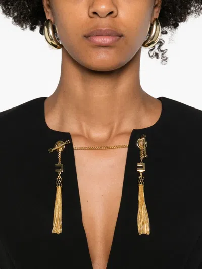 Elisabetta Franchi Light Crepe Dress With Black Jewel Chain In Black