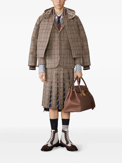 Thom Browne Checked Down Jacket In Brown
