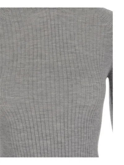 Sa Su Phi Long Sleeve Mock Neck Knitwear Top In Gray