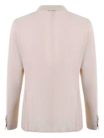 Manuel Ritz Herringbone Double-breasted Blazer In Neutral