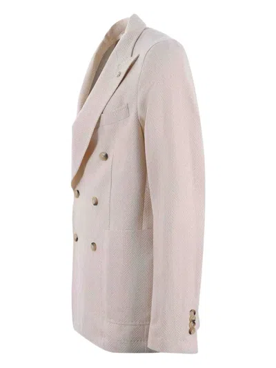 Manuel Ritz Herringbone Double-breasted Blazer In Neutral