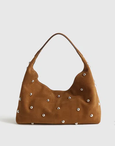 Madewell The Mylie Shoulder Bag In Studded Suede Dried Acorn In Brown