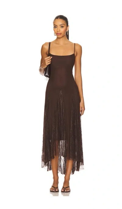 Steve Madden Vita Lace Detail Godet Pleat Dress In Brown