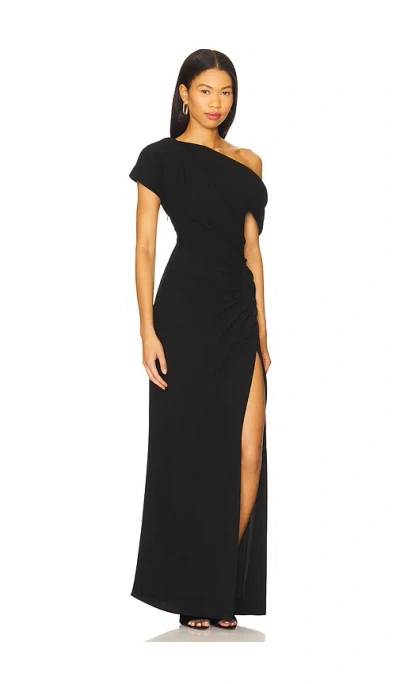 Simkhai Kally One-shoulder Draped Pleated Crepe Gown In Black