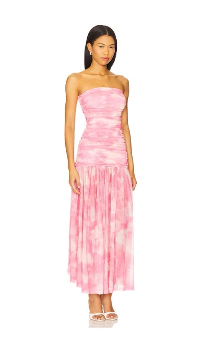 Bardot Solana Blurred Floral Drop Waist Mesh Maxi Dress In Pink Flora