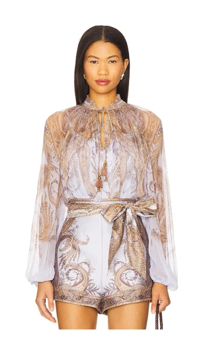Zimmermann Hypnotic Paisley Split Neck Top In Multi