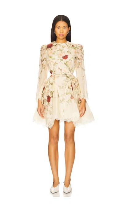 Zimmermann Womens Cream Cascade Hypnotic Lace Linen And Silk Mini Dress In Multi