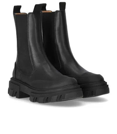 Ganni Black Leather Chelsea Boots In Black