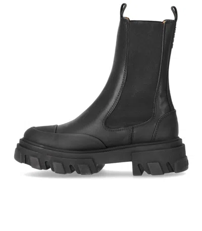 Ganni Black Leather Chelsea Boots In Black