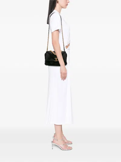 Pre-owned Chanel 2020 Medium Canvas And Cotton 19 Flap Satchel In Black