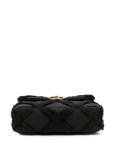 Pre-owned Chanel 2020 Medium Canvas And Cotton 19 Flap Satchel In Black