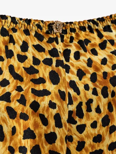 Versace Leopard-print Silk Shorts In Black