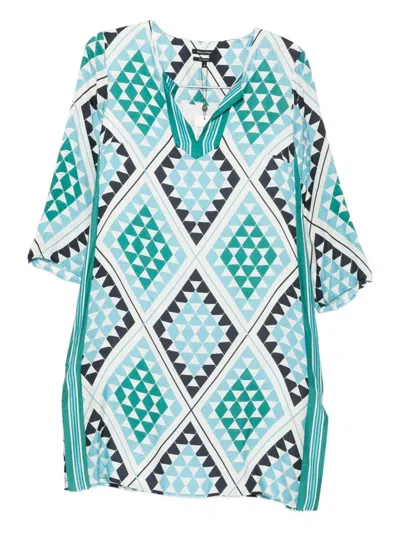 Marc O'polo Geometric-print V-neck Midi Dress In Multi