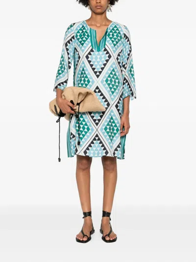 Marc O'polo Geometric-print V-neck Midi Dress In Multi