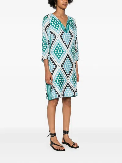 Marc O'polo Geometric-print V-neck Midi Dress In Multi