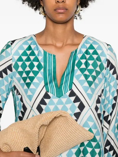 Marc O'polo Geometric-print V-neck Midi Dress In Multi